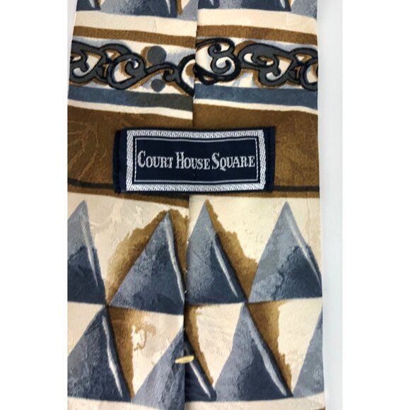 Courthouse Square 100% Silk Mens Geometric Multicolor Tie Necktie Gray Brown - Picture 4 of 7